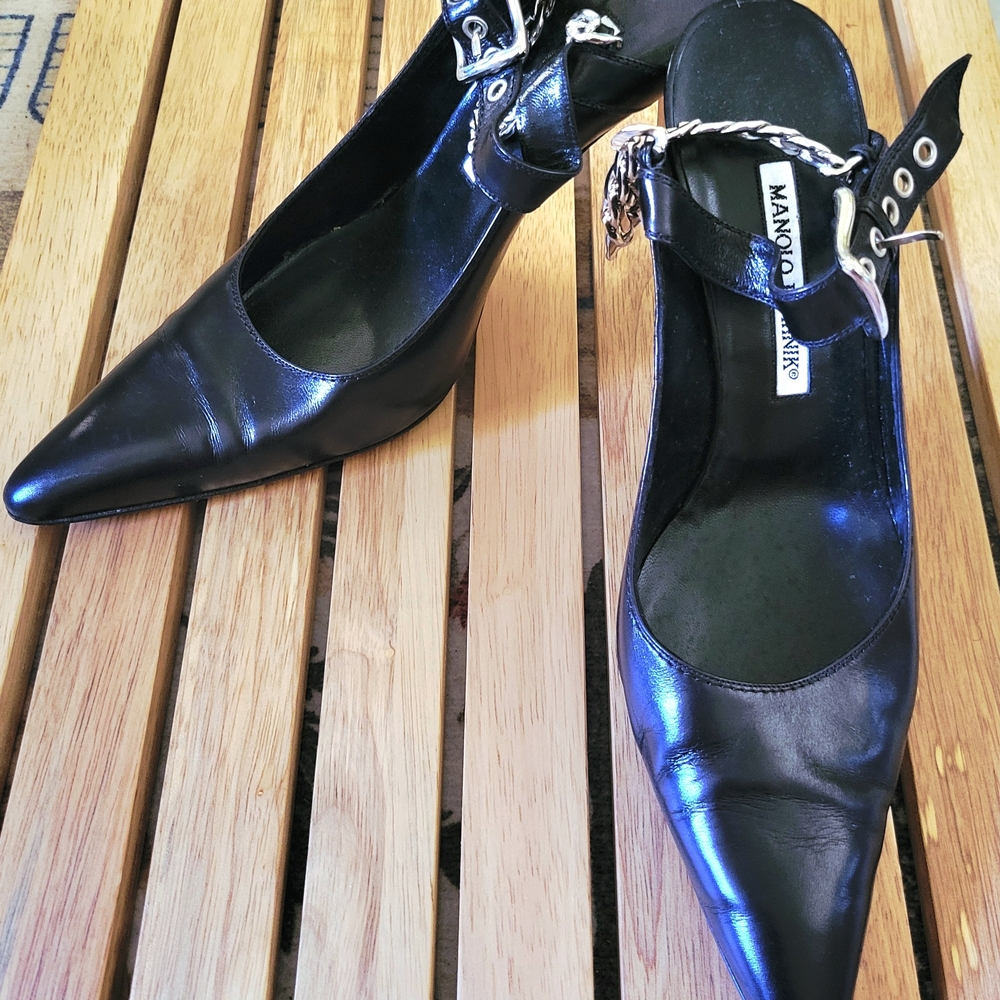 Manolo Blahnik Black Leather Women's Heels Size 9.5 Medium